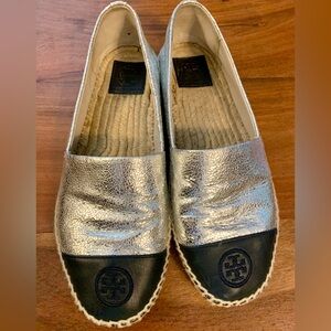 Tory Burch Silver and Black Espadrilles